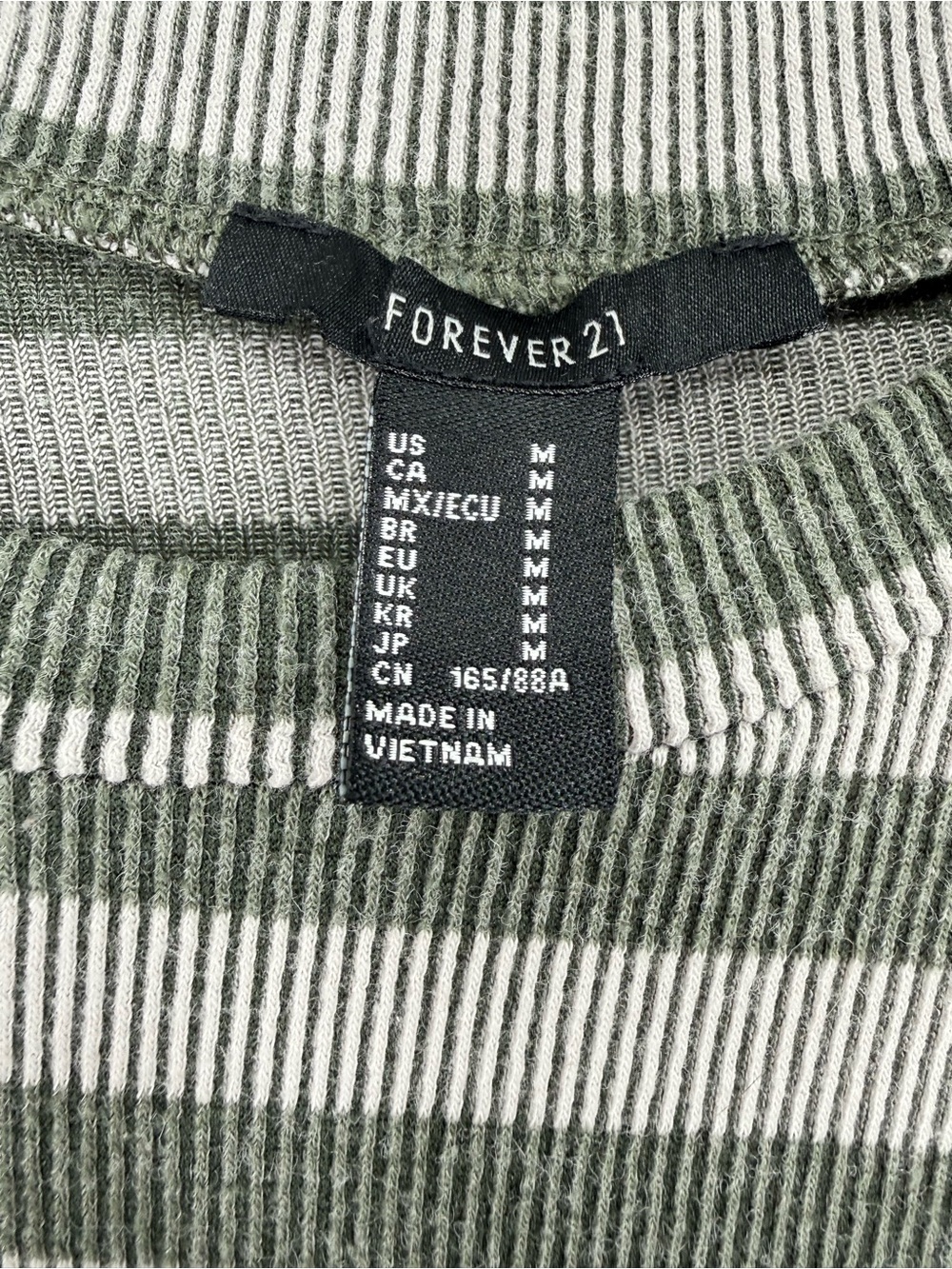 Forever‎ 21 Women's Green Gray Striped Short Sleeve Mini Bodycon Dress Medium - Picture 3 of 6